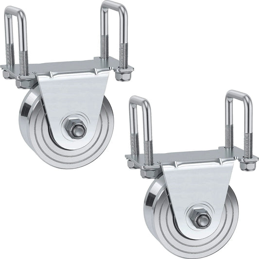 2 Pack 4" V-Groove Slide Gate Wheel Kit, Heavy Duty Steel Dual Bearing Bolted External Mount Bracket with Screws, for 2" Thick Inverted Sliding Rolling Track Gates, 3000 LBS Capacity No Welding designed for smooth motion and stable alignment in