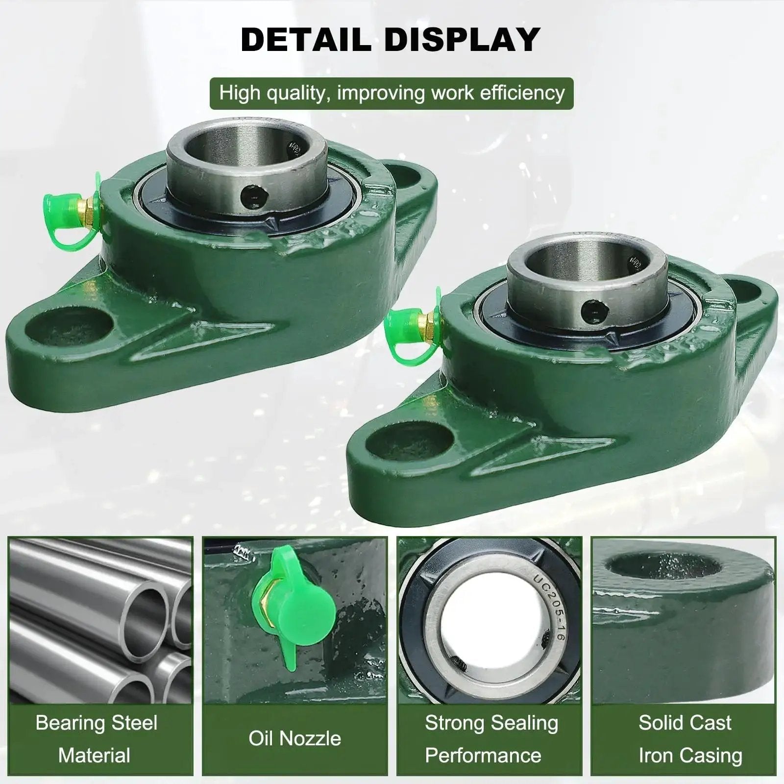 Two Pack UCFL20516 Pillow Block Bearing with 1 Inch Bore and Two Bolt Flange Self Aligning Cast Iron Housing Set Screw Locking Style