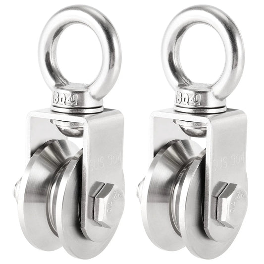 2 Pack V Type Swivel Pulley With 304 Stainless Steel Double Ball Bearing Quiet Detachable 360 Degree Rotation Heavy Duty Traction Wheel 441 Lb Capacity For Indoor Outdoor Use Corrosion Resistant Rust Proof For Harsh Environments