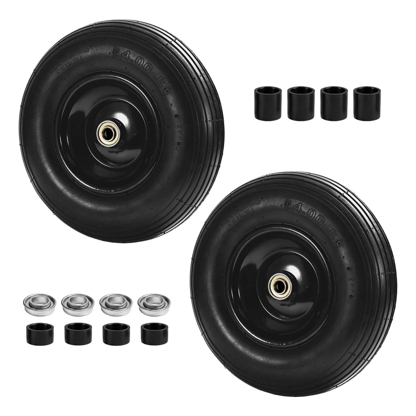 (2-pack) 4.00-6 wheelbarrow tires, 13 inch pneumatic tire and wheel with 5/8" or 3/4" bearings, 1.75"-5.75" center hub, accessories included