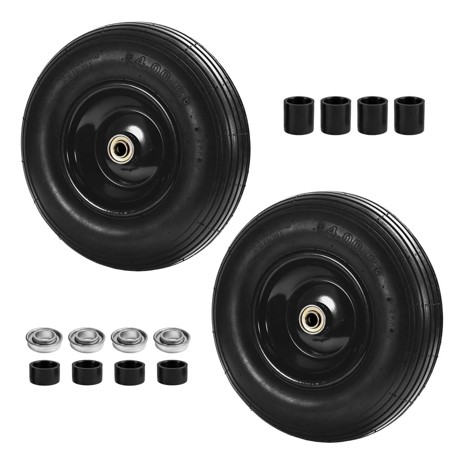 (2-pack) 4.00-6 wheelbarrow tires, 13 inch pneumatic tire and wheel with 5/8" or 3/4" bearings, 1.75"-5.75" center hub, accessories included