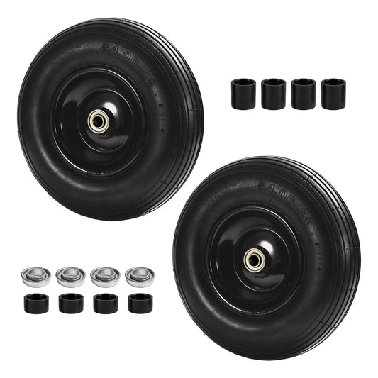 (2-pack) 4.00-6 wheelbarrow tires, 13 inch pneumatic tire and wheel with 5/8" or 3/4" bearings, 1.75"-5.75" center hub, accessories included