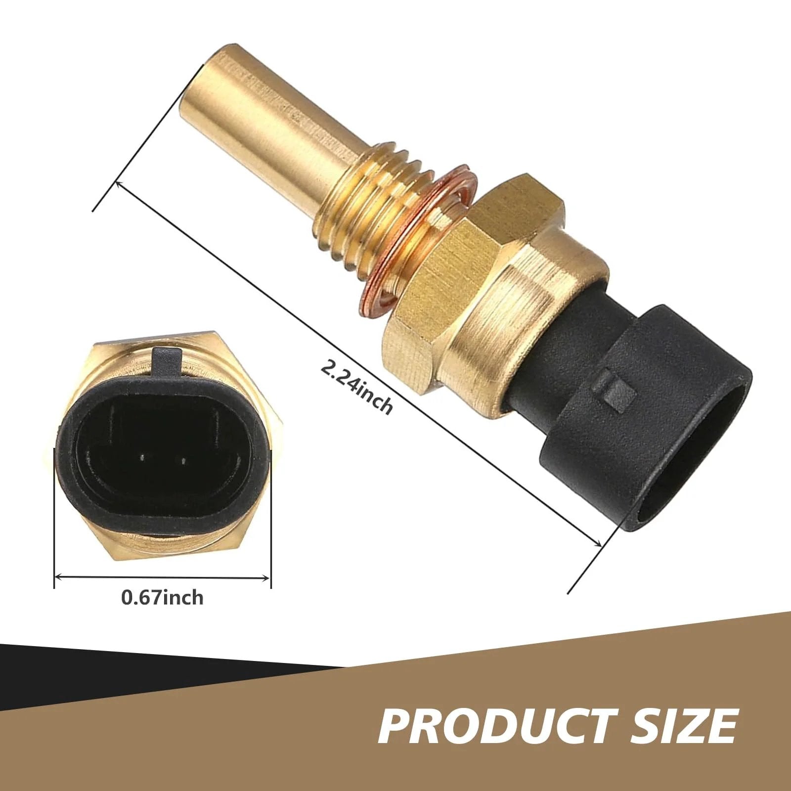 Durable 2 Pin Car Coolant Temperature Sensor Direct Replacement For OEM 15404280 12191170 60811520 12608814 Delphi Compatible Gold Sensor with dimensions.