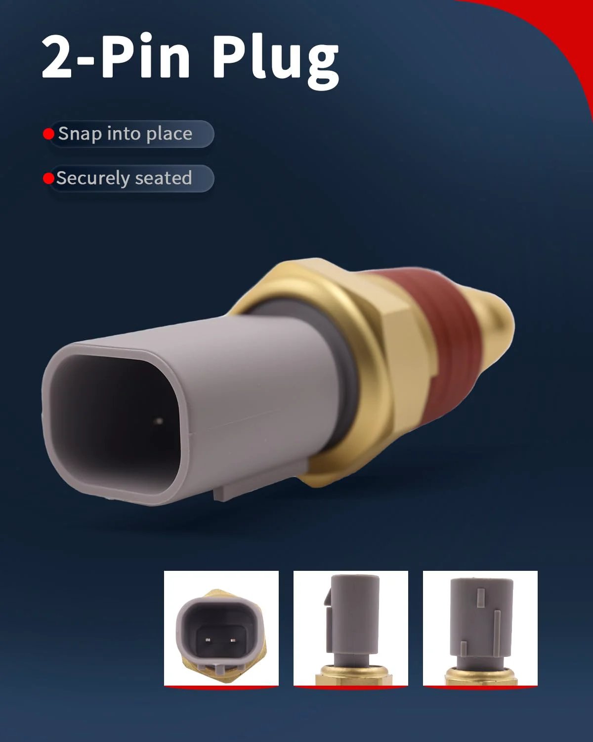 Engine Coolant Temperature Sensor ECT Water Temp Sensor Compatible With Jeep Wrangler Grand Cherokee Liberty Commander Ram 1500 2500 3500 Dodge Challenger Charger Durango Chrysler 300 200 Replace 5149077AB Premium Quality showing 2-pin plug design.
