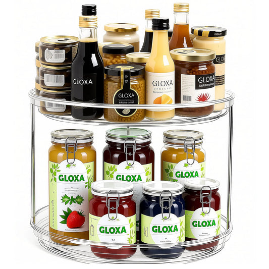 2 Tier Lazy Susan Turntable Organizer For Cabinets And Pantries, 9.25 Inch Rotating Spice Rack For Kitchen Pantry Bathroom Vanity And Countertop, Ideal For Cans Spices Medicines And Makeup Storage