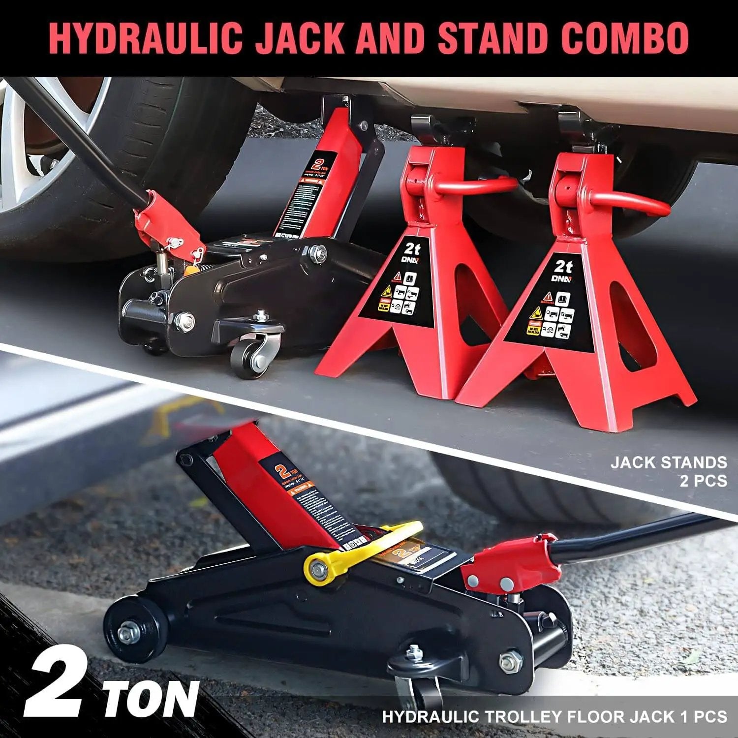 2 Ton Car Jack And Stands Kit With Hydraulic Floor Jack And Ratchet Stands For Home Garage And Shop, 4000 Lb Capacity