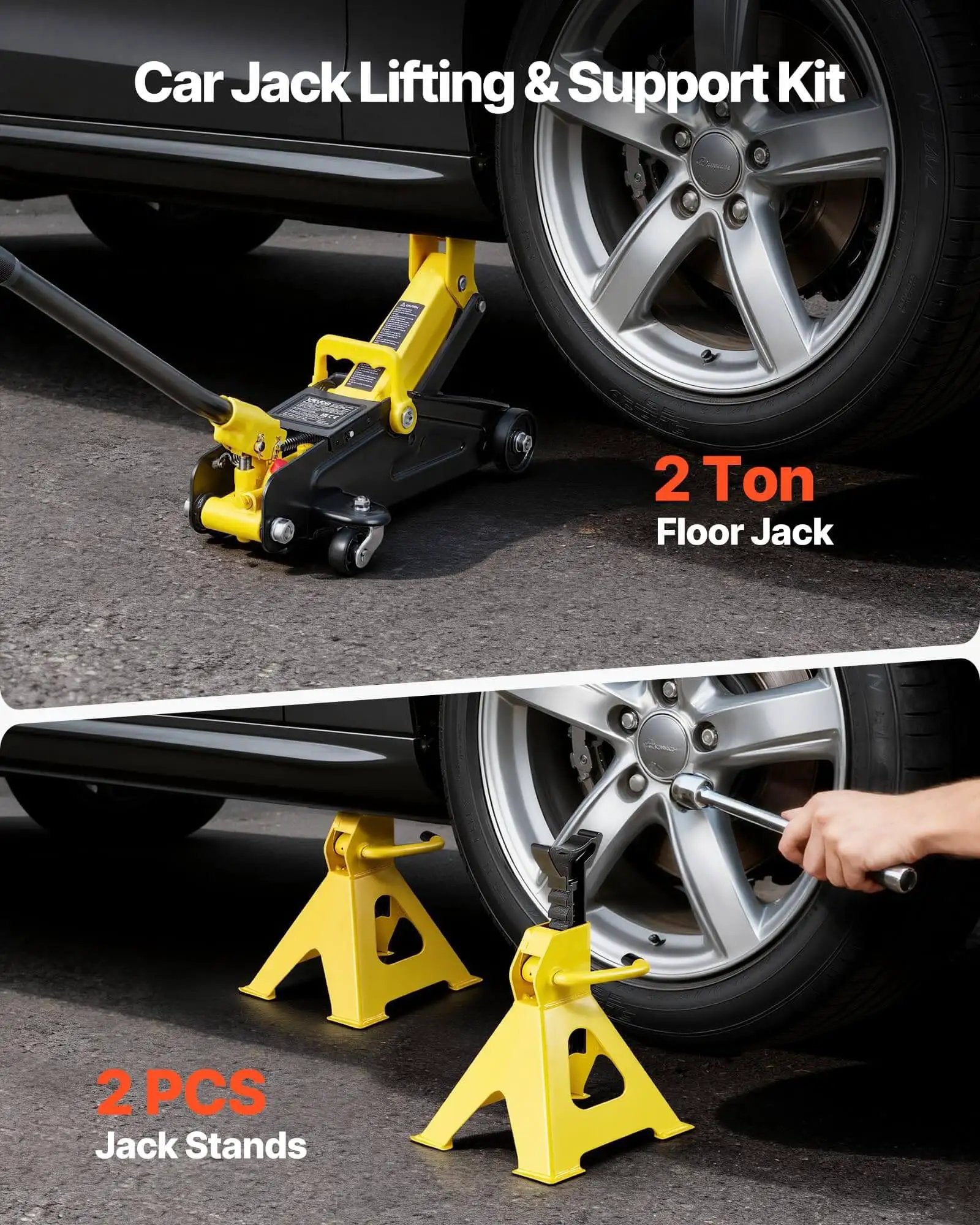 Low Profile Floor Jack 2 Ton With Stands By VEVOR Beefy Workhorse Hydraulic Trolley Car Lift For Low Clearance Sports Cars And SUVs 4400 Lb