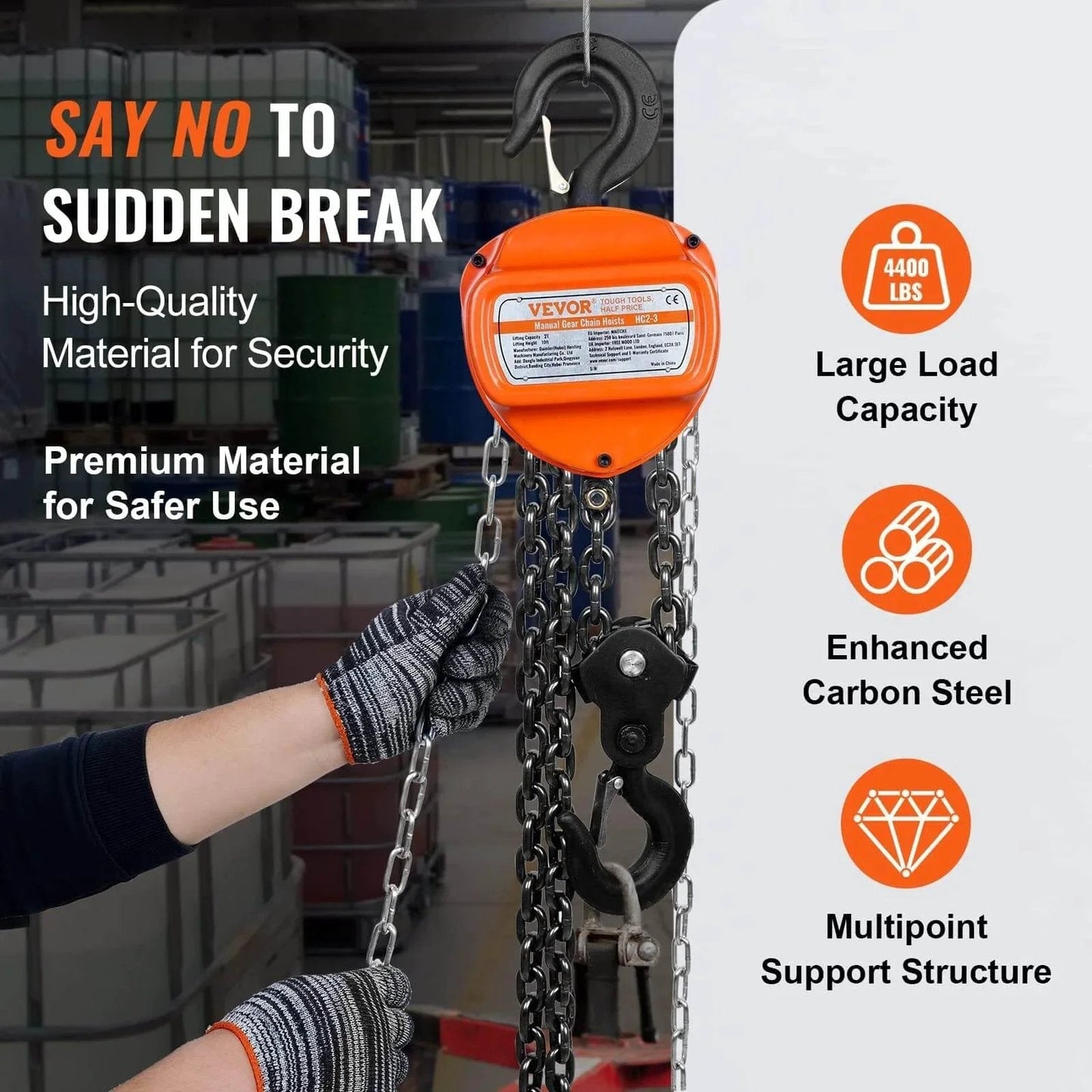 2 Ton Hand Chain Hoist 4400 Lbs Capacity 10 Ft Lift Come Along With G80 Galvanized Chain And Double Pawl Brake in use