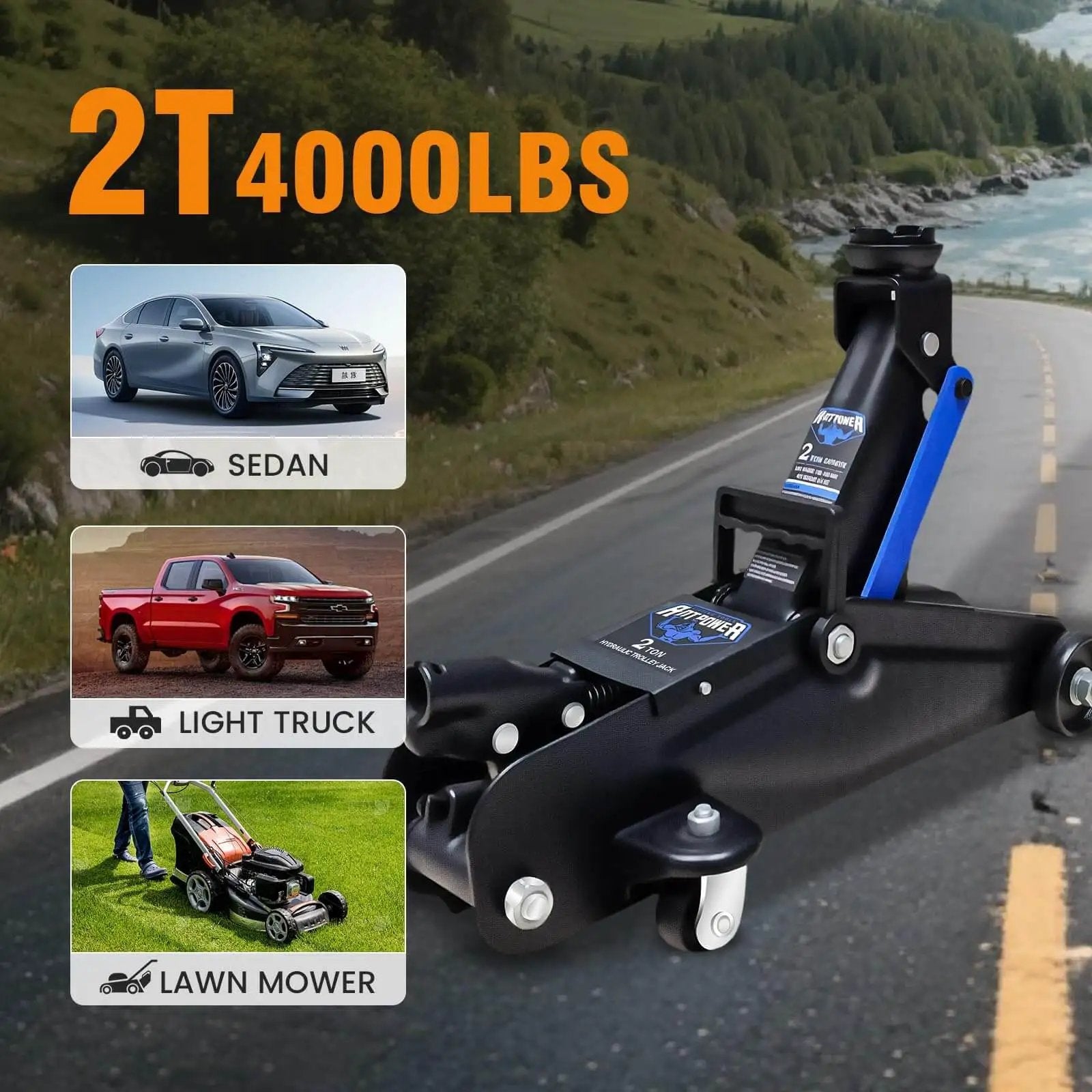 Heavy Duty 2 Ton Low Profile Floor Jack With Wheels For Quick Lifts And Stable Support For Sedans SUVs And Light Trucks