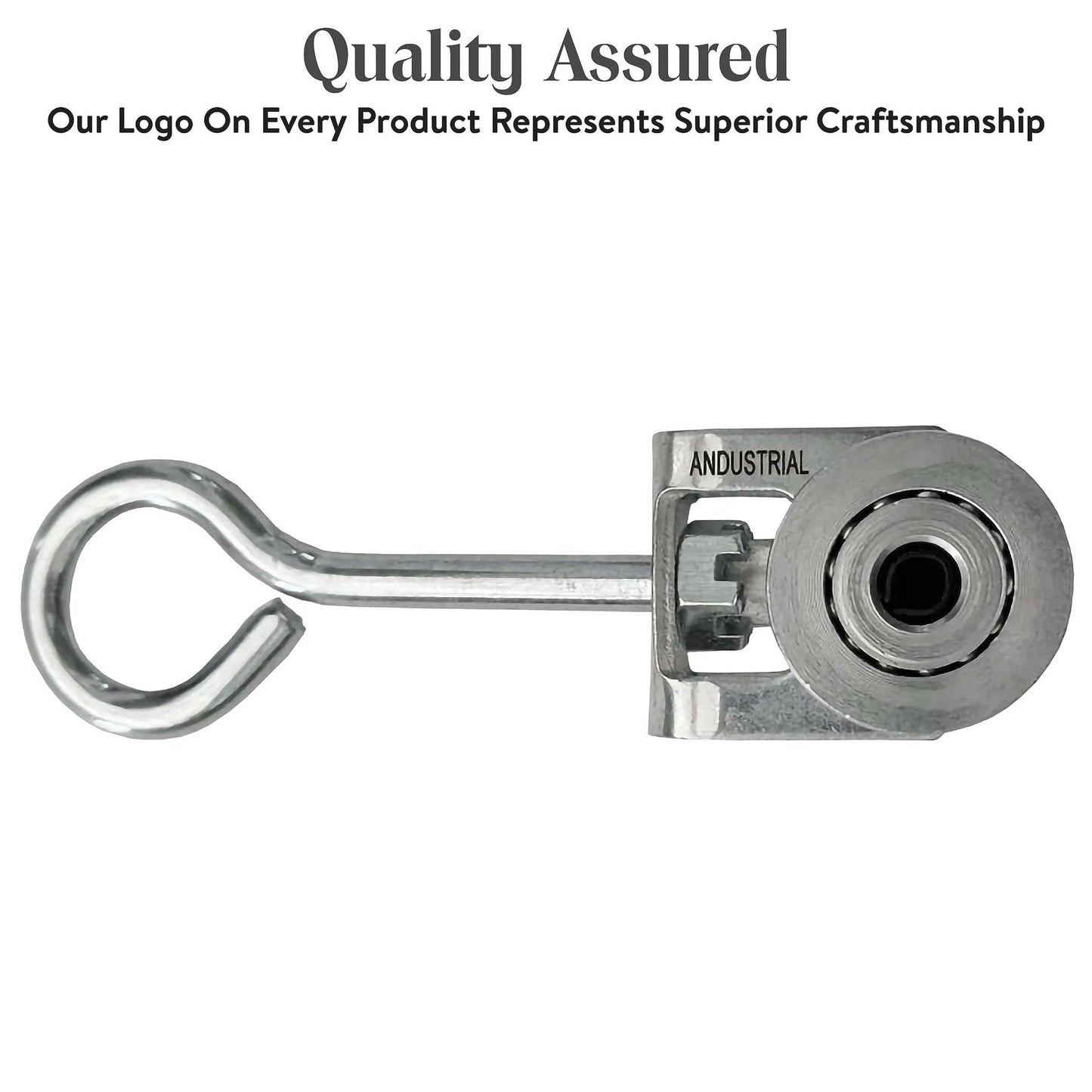 2 Wheels Trolley Assembly Rollers with Eye Hook Loop Silver Electro Galvanized Zinc Finish Top View Quality Assured Logo