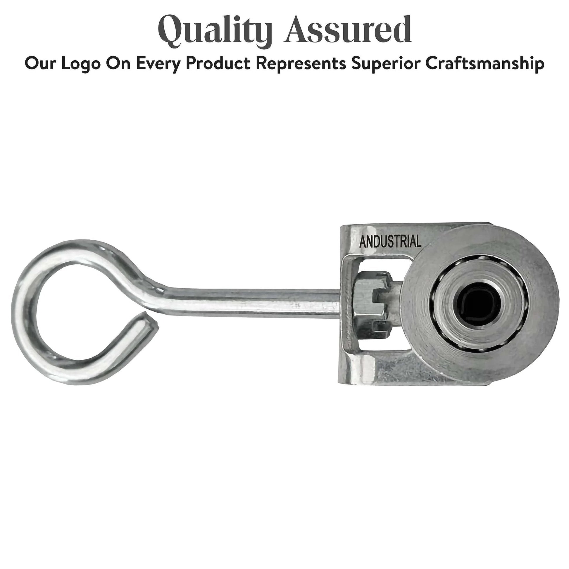 2 Wheels Trolley Assembly Rollers with Eye Hook Loop Silver Electro Galvanized Zinc Finish Top View Quality Assured Logo