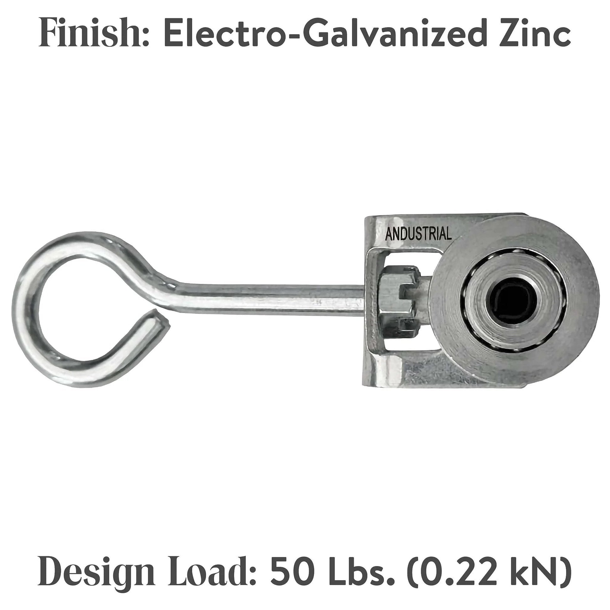 2 Wheels Trolley Assembly Rollers with Eye Hook Loop Silver Electro Galvanized Zinc Finish side view