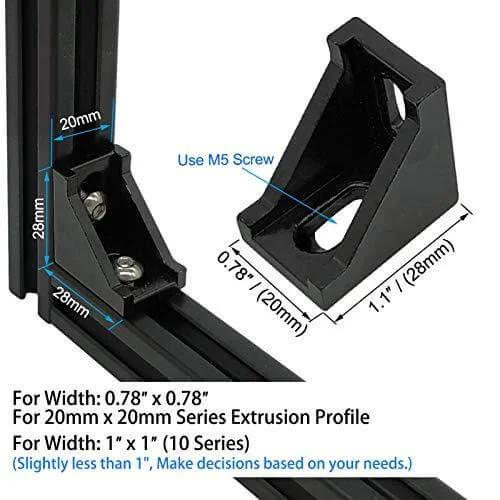 20-Sets Black 2020 Series Aluminum Profile Connector Set - Rail Accessories