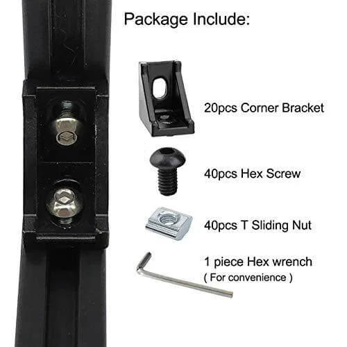 20-Sets Black 2020 Series Aluminum Profile Connector Set - Rail Accessories