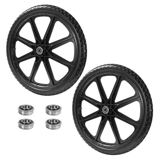20 Inch Flat Free Cart Wheels 2 Pack Compatible with Rubbermaid Wheelbarrow Wheels, 20x2 Solid Tires with 3/4 Inch Bearing