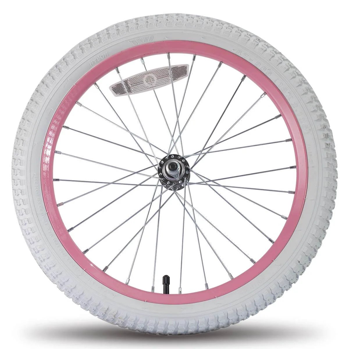 20 Inch Kids Bike Front Wheel Replacement with White Air Rubber Tire, Pink Steel Rim, Stainless Spokes, 3/8 inch axle