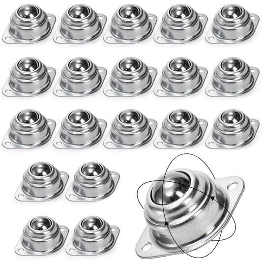 20 Pack 1 Inch Roller Ball Transfer Bearings Carbon Steel Swivel Casters Two Hole Screw Mounted Units for Conveyors Roller Stands Transmission Furniture