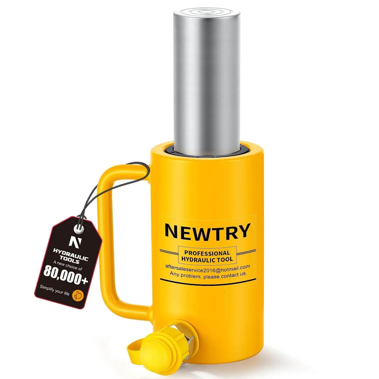 Heavy Duty 20 Ton Hydraulic Jack With 4 Inch Stroke Porta Power Ram for lifting in yellow finish with auto retract feature