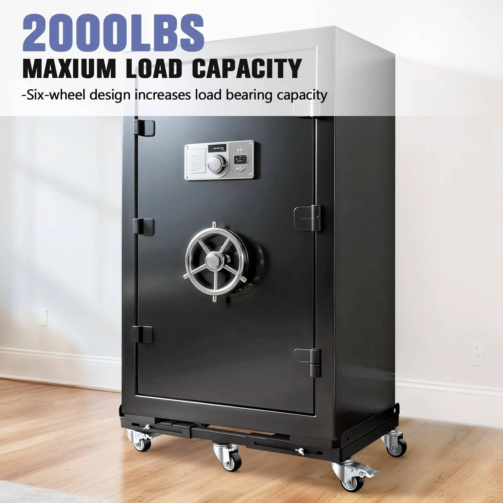 ✝️ 2000LBS Heavy Duty Moving Dolly with 6 Swivel Wheels under large steel safe for all-terrain use
