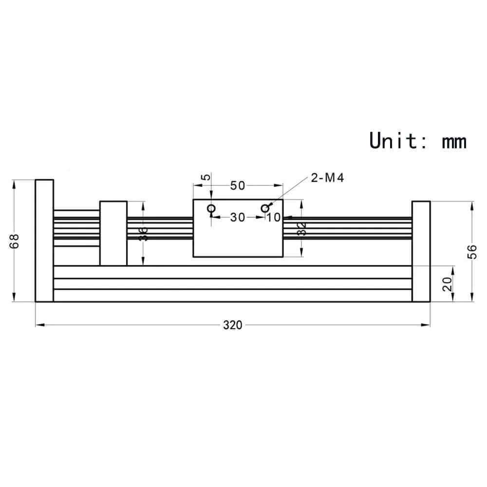 Technical drawing of 1PCS 200mm Length Effective Travel Dual Optical Axis Guide Ballscrew SFU1605 with NEMA23 Stepper Motor