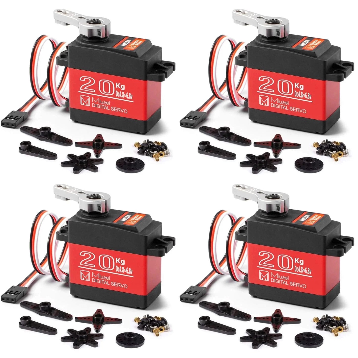 Four-pack of 20KG Servo Motor High Torque Digital Servo Metal Gear Waterproof for 1/8, 1/10 RC Model DIY Car Robot, DS3218, Control Angle 270 Degree