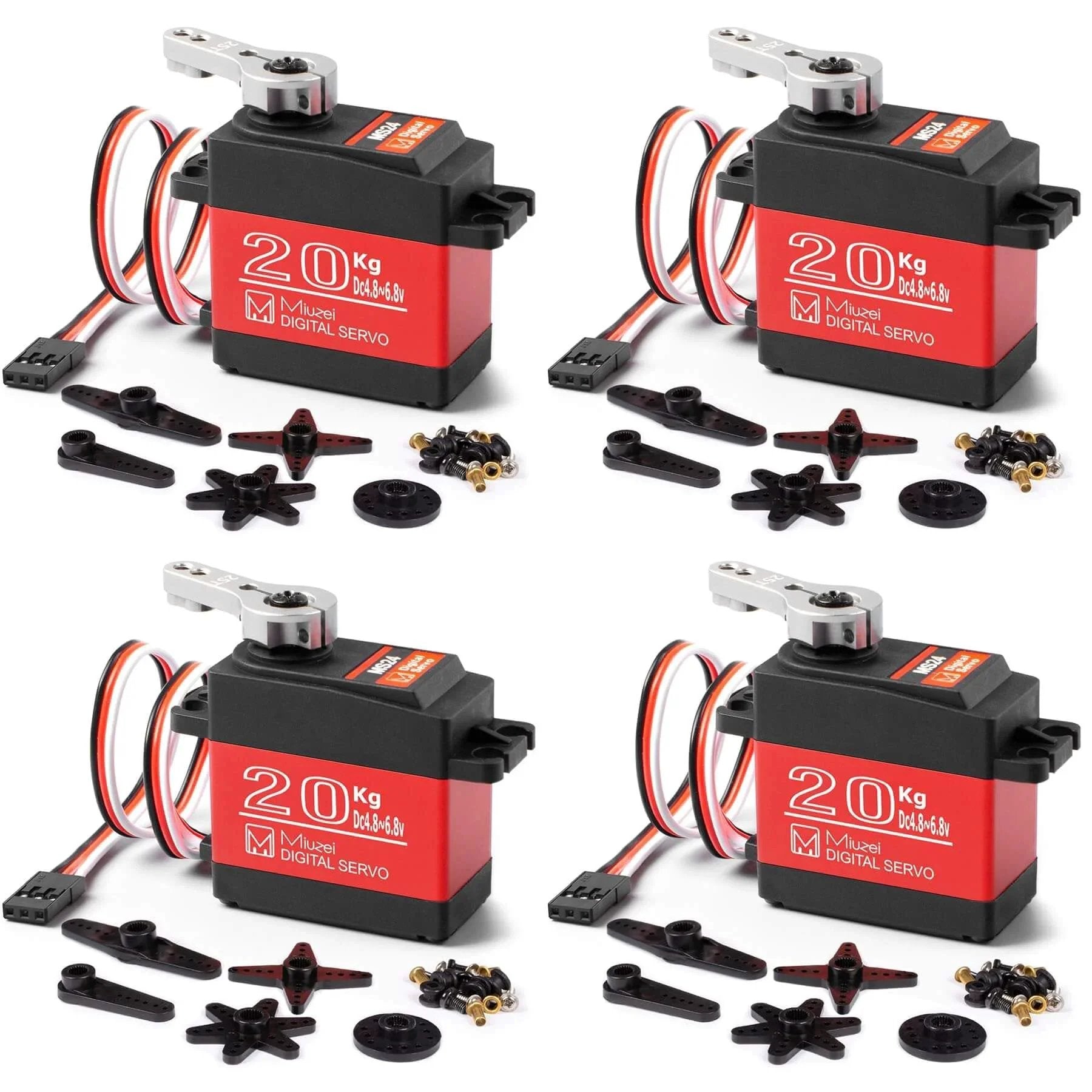 Four-pack of 20KG Servo Motor High Torque Digital Servo Metal Gear Waterproof for 1/8, 1/10 RC Model DIY Car Robot, DS3218, Control Angle 270 Degree
