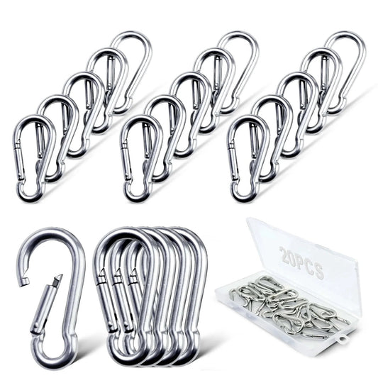 20 Pcs 304 Stainless Steel Spring Clasp Carabiners M4 Heavy Duty Hooks 1.57 Inch For Pet Tags Hiking Tents Swing Brackets Ropes Chains And Key Rings Ideal For Camping Outdoor Gear DIY Crafts And Everyday Use