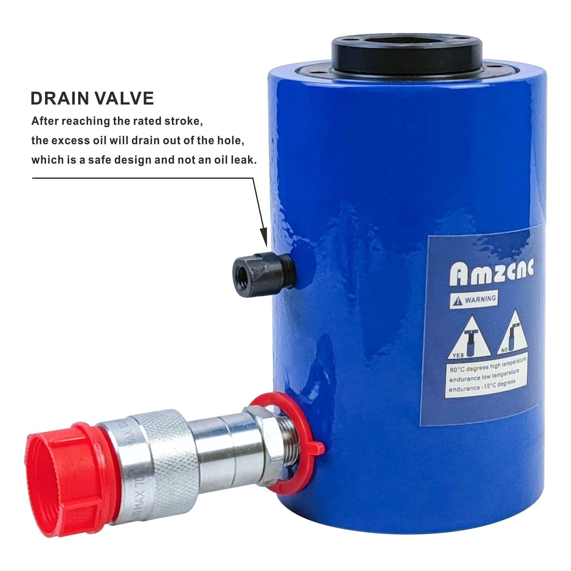20T Hydraulic Cylinder Jack Hollow Single Acting Hydraulic Ram Cylinder 2"(50mm) with drain valve and connectors