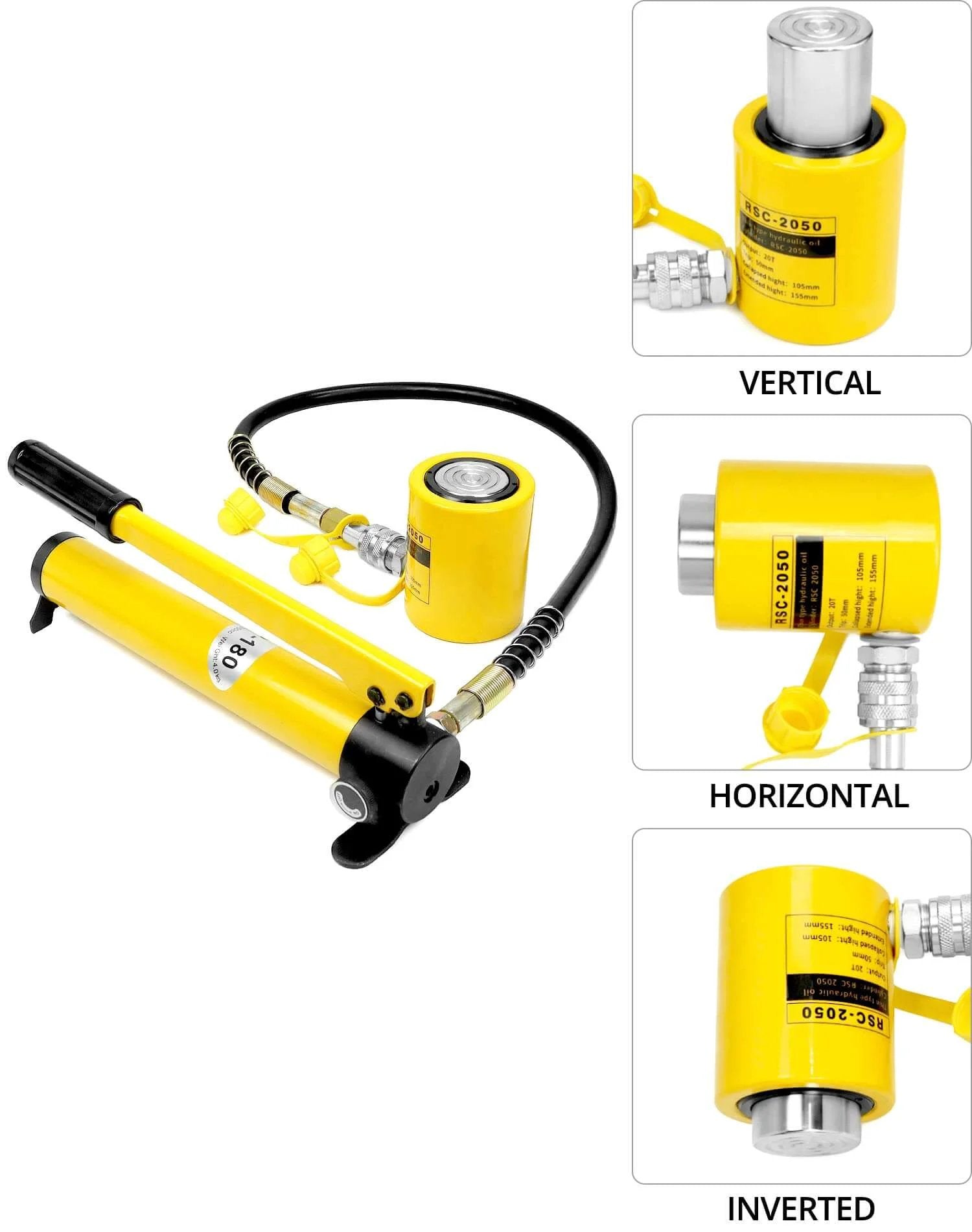 ✝️ 20T Mini Hydraulic Cylinder Jack Porta Power Ram 2" Stroke, CP-180 Manual Hydraulic Hand Pump, single acting lifting cylinders