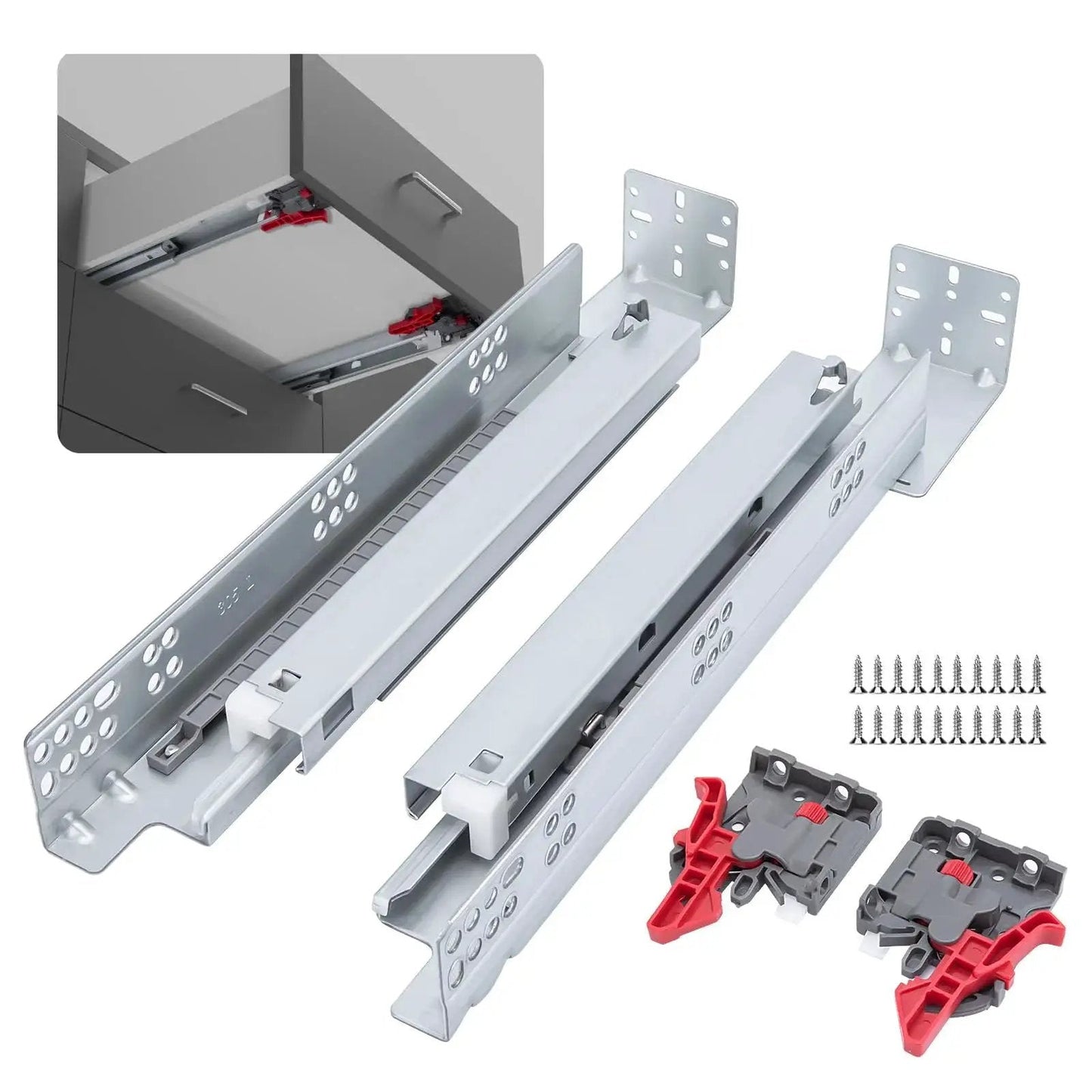 Undermount Soft Close Drawer Slides 21 Inch Full Extension Concealed Drawer Runners with Rear Mounting Bracket and Locking Devices