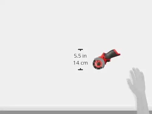 Compact 12V Cut Off Tool Bare Tool With Reversible Blade Rotation beside hand for scale, Powerstate brushless motor visible
