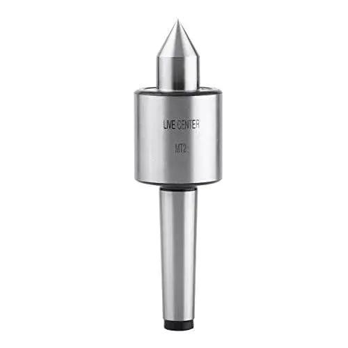MT2 Morse Taper Live Center for Wood Lathe, heavy duty tailstock, 60 degree T10 steel cone with triple bearing, shown front view