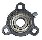 Three Quarter Inch Three Bolt Flange Bearing With Narrow Inner Ring And Two Set Screws Cast Iron Housing Grease Zerk For Relubing
