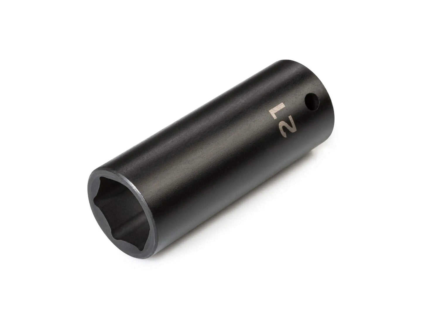 One Half Inch Drive Twenty One Millimeter Deep Six Point Impact Socket With Full Length Interior Well And Two Size Markings Laser And Stamped
