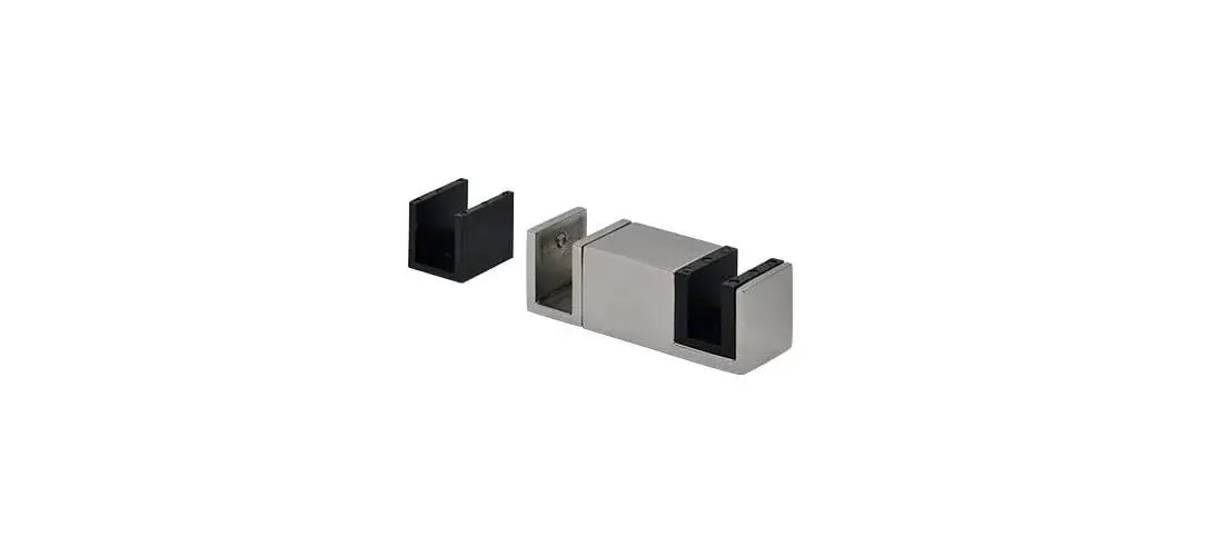 Brushed Stainless Replacement Bottom Guide for Sliding Glass Doors With One Sliding Door And One Fixed Panel, detached view