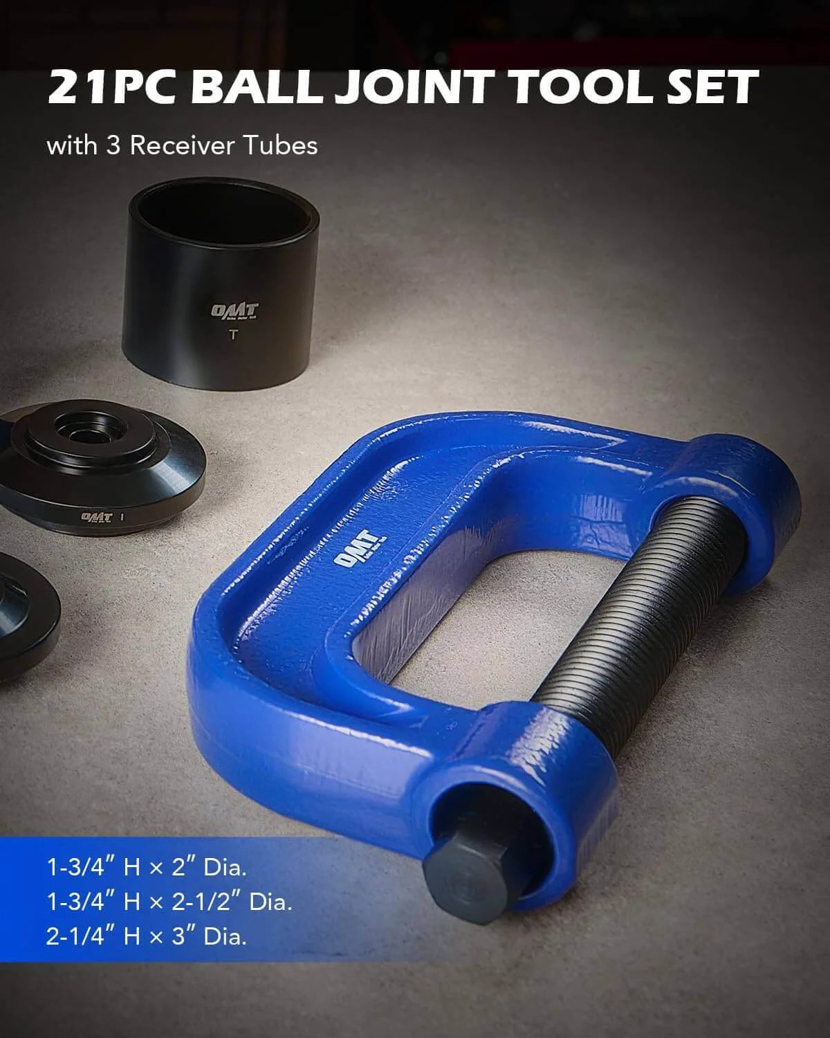 Ball Joint Press Kit, 21-Piece Ball Joint Removal Tool with receiver tubes in blue on a surface