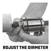 Hands using Tailpipe Expander Fits One Eighth To One And Three Quarters Inches Exhaust Pipe, adjusting diameter on exhaust pipe.