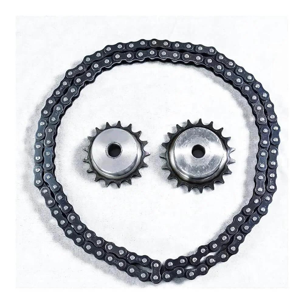 06B Industrial Motor Roller Conveyor Transmission Chain Sprocket Gear 22 Teeth Sprocket Carbon Steel High Strength Bearing Capacity Durable Long Service Life For Industrial Machinery with chain on white background.