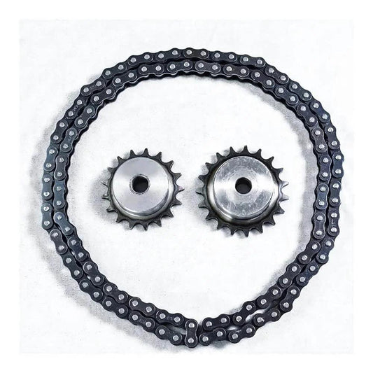 06B Industrial Motor Roller Conveyor Transmission Chain Sprocket Gear 22 Teeth Sprocket Carbon Steel High Strength Bearing Capacity Durable Long Service Life For Industrial Machinery with chain on white background.