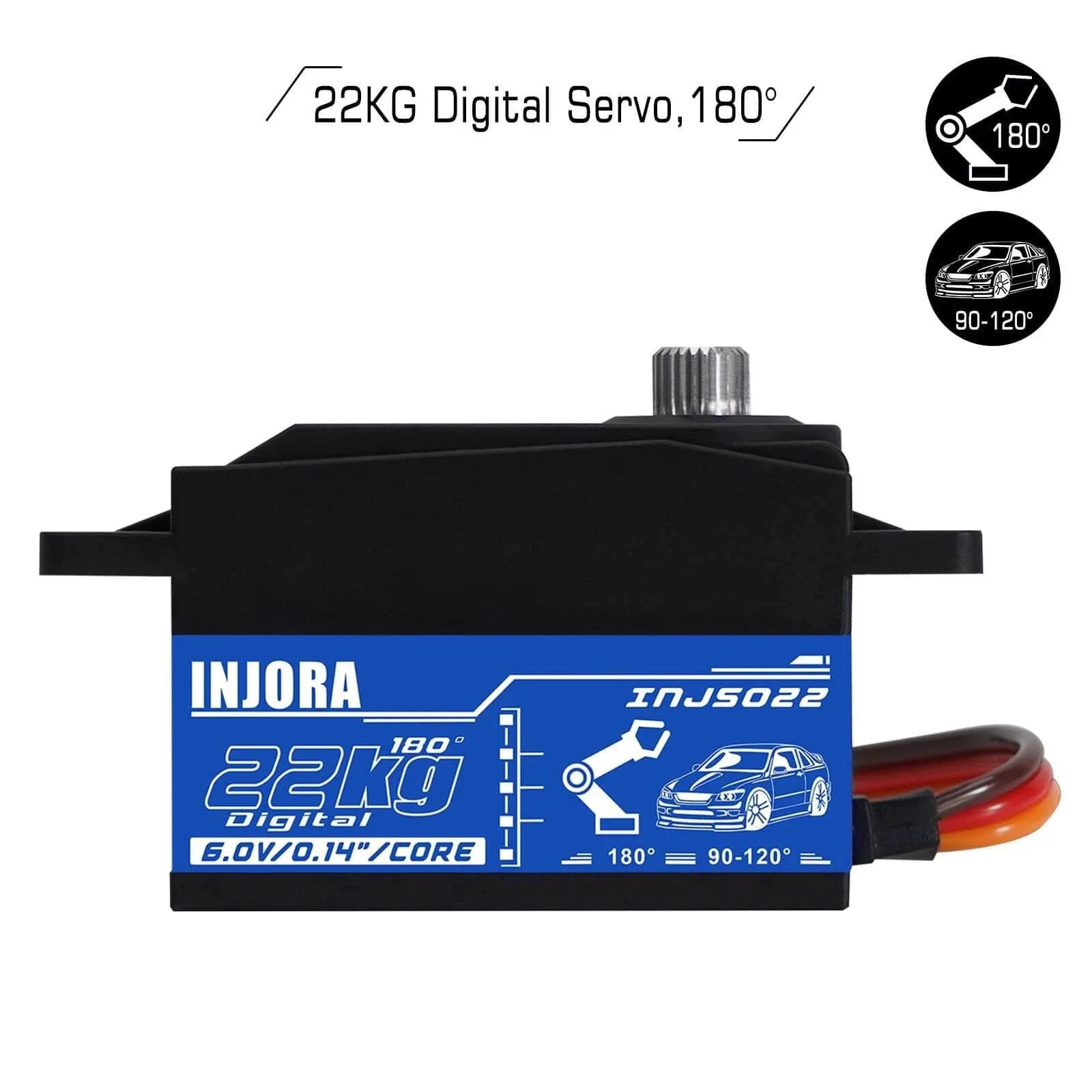 Image of a 22KG Low Profile Digital Servo and 25T Servo Horn for 1/10 RC Car Robot Model Upgrade, showing design and specs.