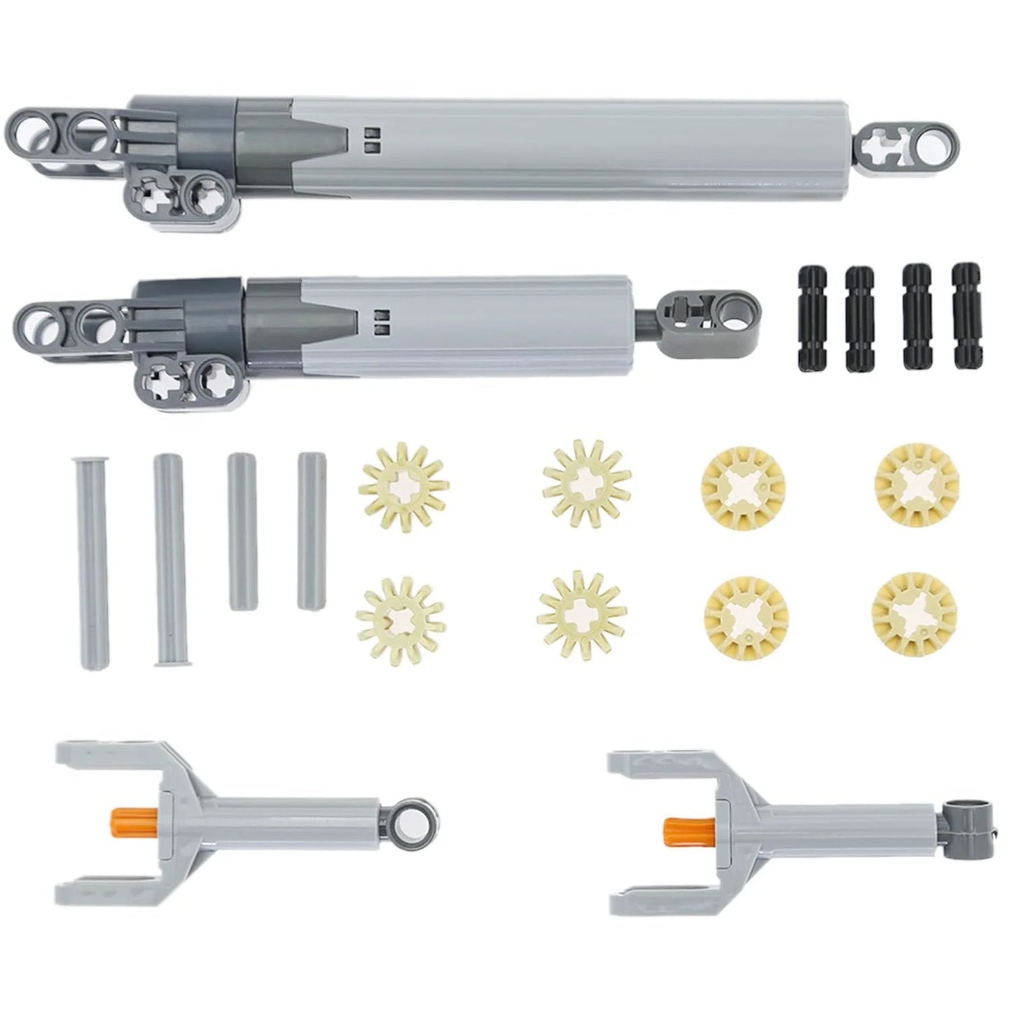 22Pcs Powered Up Linear Actuator Kit S L XL For Lego Compatible Robots And Cars Hydraulic Cylinder Piston Bracket Gear Axle Set ABS Plastic Random Colors Easy Assembly And Disassembly Great Value showing S/L actuators and mounting components.