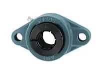 Front view of Medium Accu-Loc 2-Bolt Flange Bearing Insert UEFLX11-35 2-3/16 in ID, cast iron housing, concentric collar locking