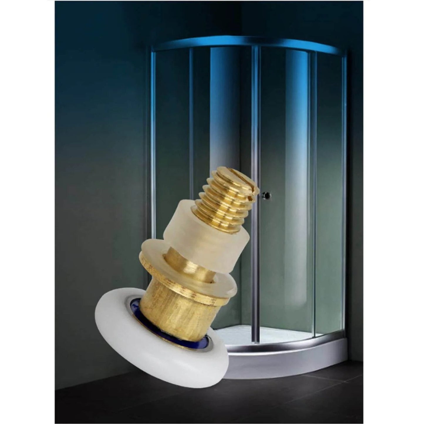 Close-up of a shower door roller with 23mm size, copper, stainless steel, nylon build; 23mm Shower Door Rollers Replacement Set 4PCS