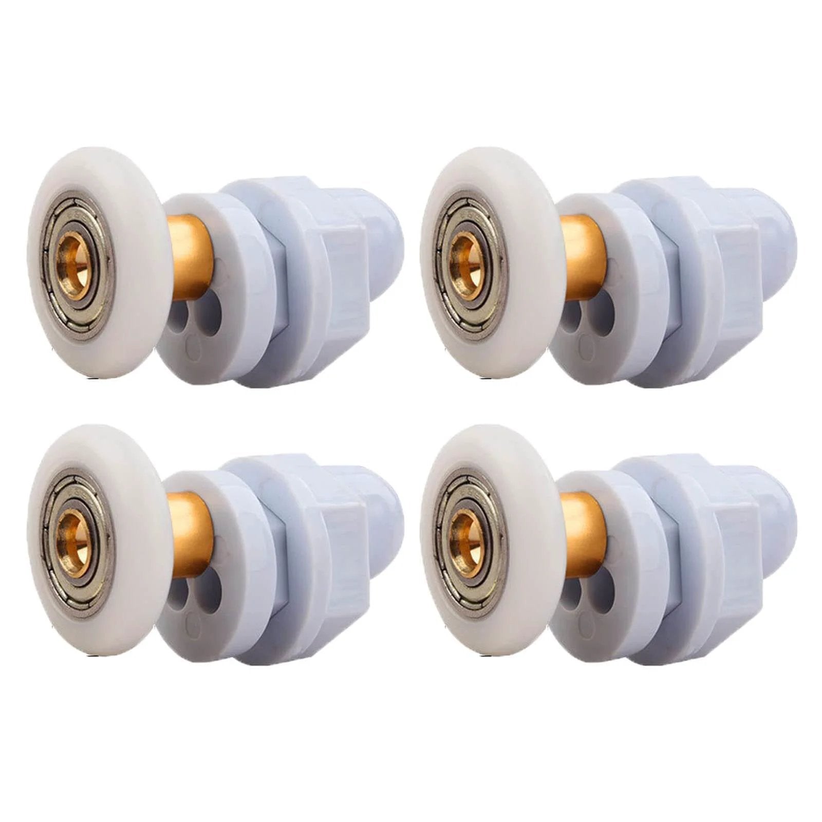 4PCS 23mm shower door rollers replacement with copper rod pulley and nylon runners, stainless steel hardware, side view