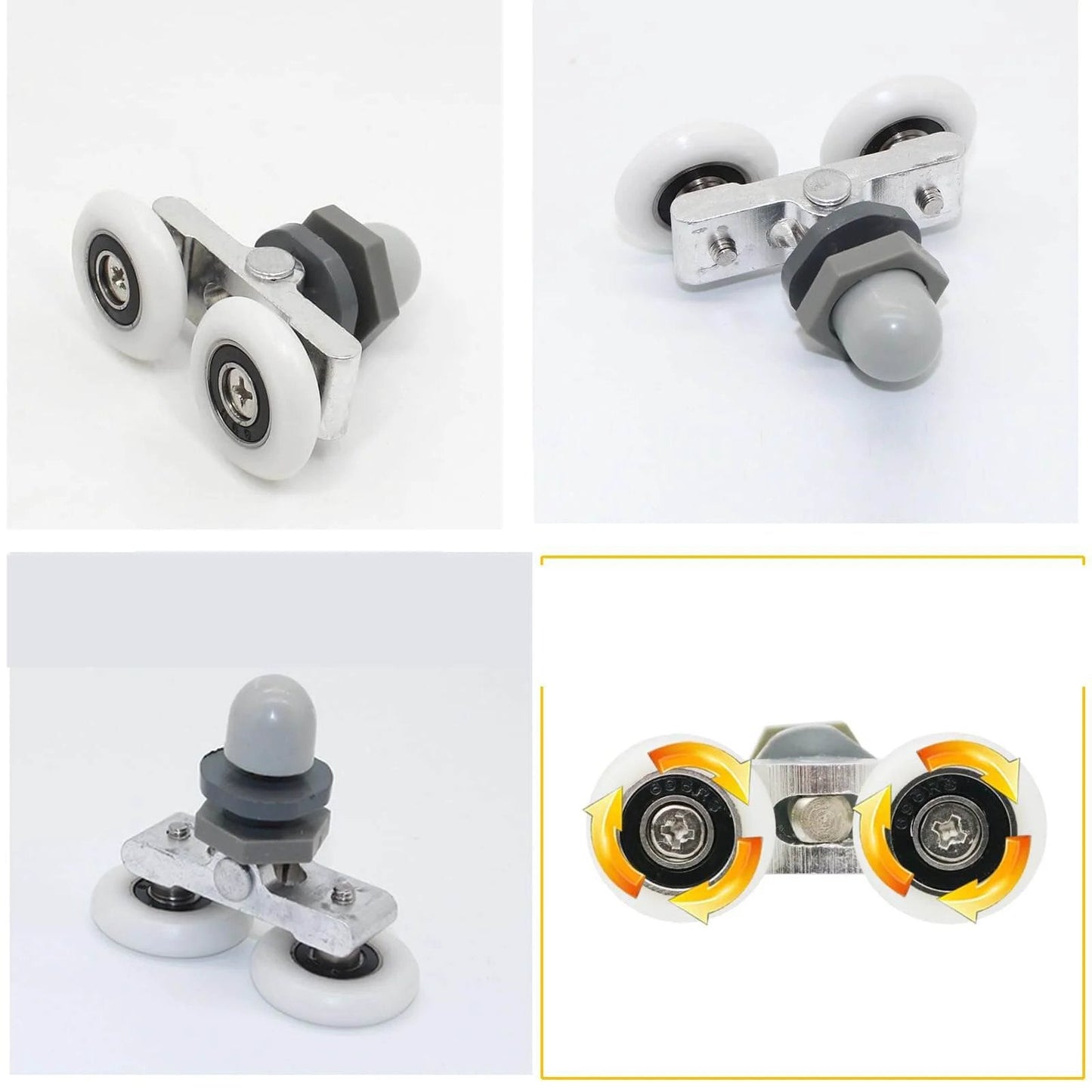 6PCS 23mm shower door rollers replacement with sliding wheels and runners, double pulleys for smooth glide on curved glass doors