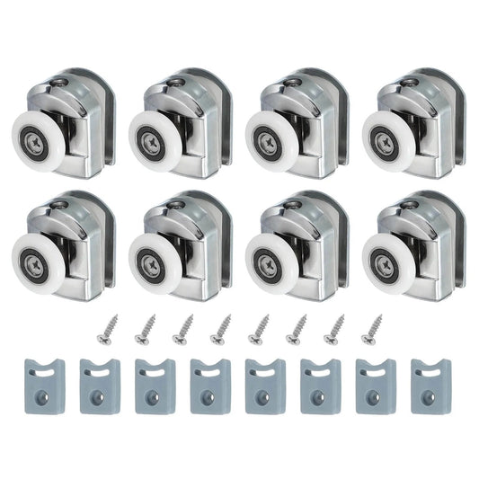 23mm shower door rollers replacement set with single runners wheels and pulleys, silver finish, screws, anti collision blocks