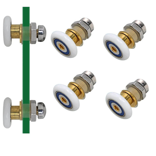 23mm Shower Door Rollers Replacement 4PCS Set for Bathroom Glass Sliding Doors with Copper Stainless Steel Nylon Wheels
