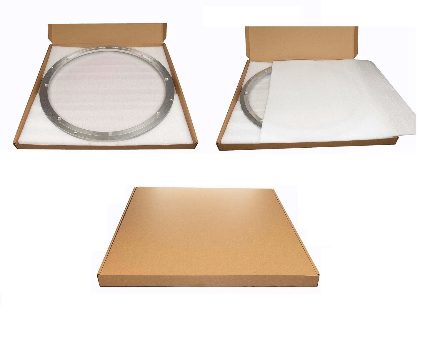 Packaging of 24 Inch Aluminum Heavy Duty Lazy Susan Turntable Bearing in cardboard box, thick swivel plate hardware for dining tables