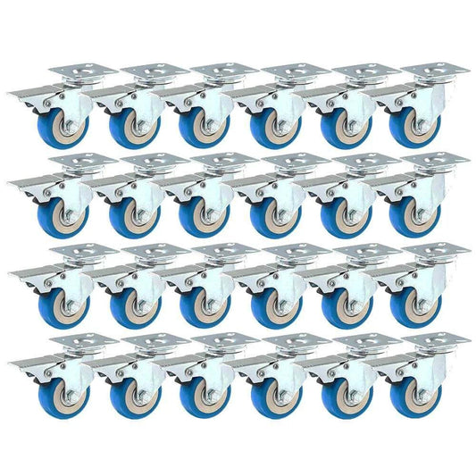 24 pack caster swivel plate with brake on blue polyurethane wheels, 2 inch locking swivel casters designed for smooth rolling and secure stopping