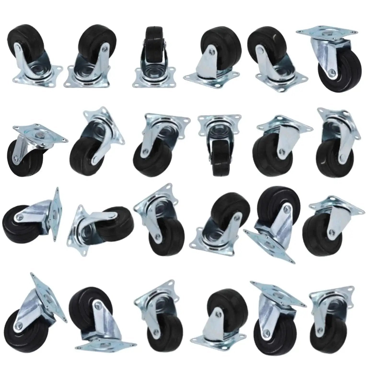 24 Pack 2 Inch Swivel Casters With Rubber Wheels For Furniture Trolleys And Industrial Use, Heavy Duty Silent Movement, Load Capacity 85 Pounds Per Caster
